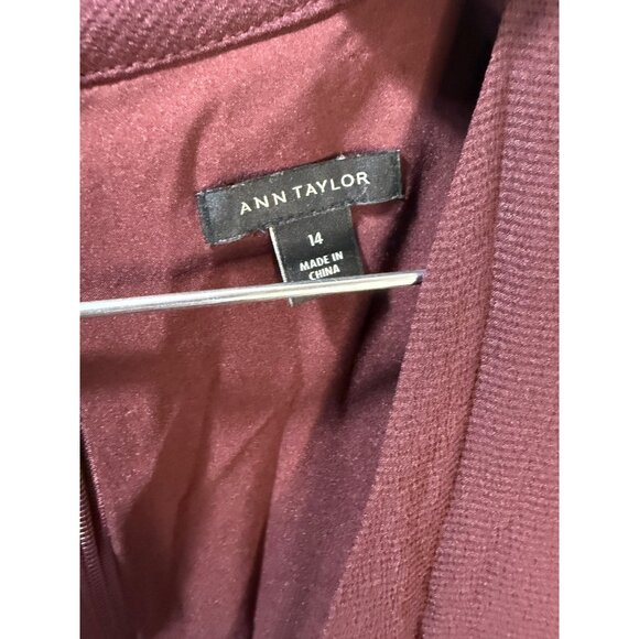 Ann Taylor Womens Midi Dress Size 14 Burgundy V-Neck Short Flutter Sleeves Back - Picture 11 of 12